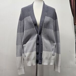 Express Cardigan Sweater Mens Large Gray Ombre Cotton Grandpacore Professor